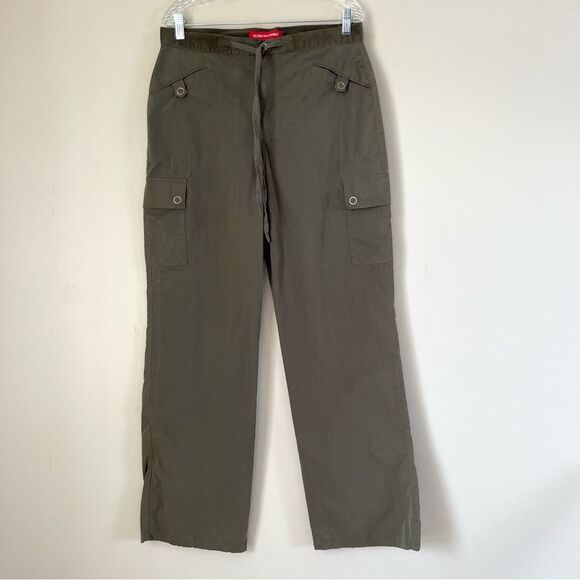 Y2K VTG Gloria Vanderbilt Cotton Olive Wide Leg Cargo Pants Waist SZ 12 - Picture 1 of 12
